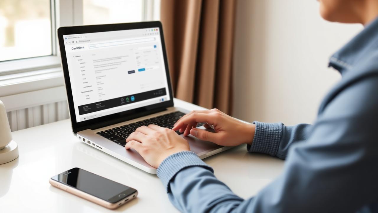 Traveller completing an electronic visa application on a laptop at home