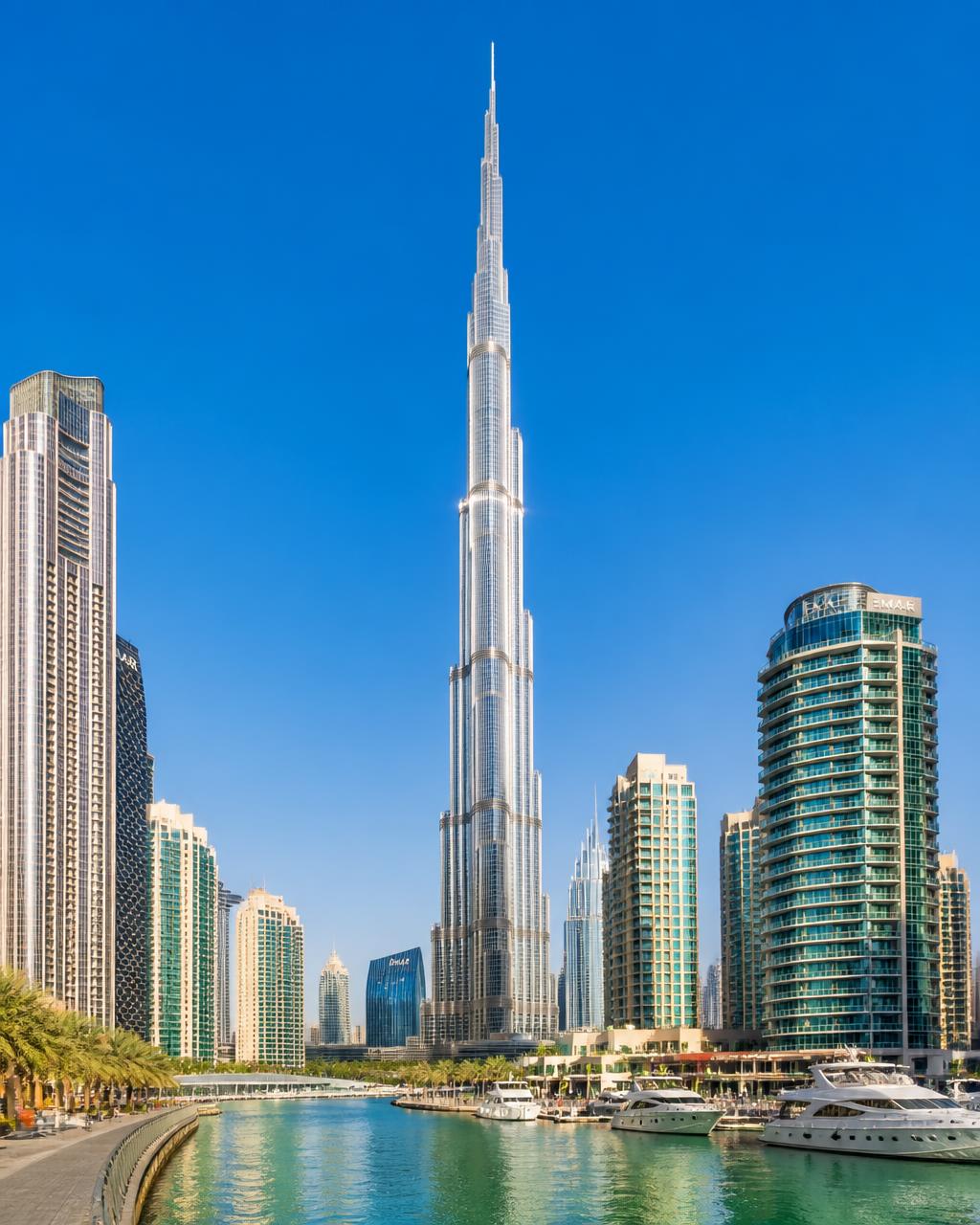 The Dubai skyline with the Burj Khalifa rising above downtown.