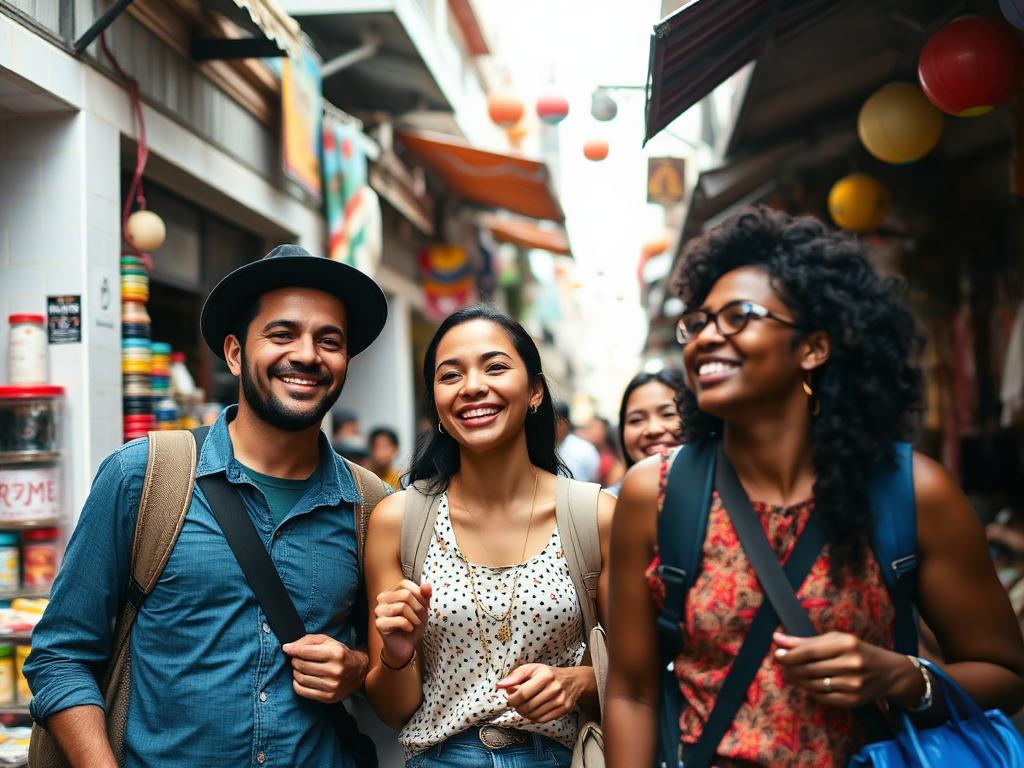 Happy travelers exploring a foreign destination