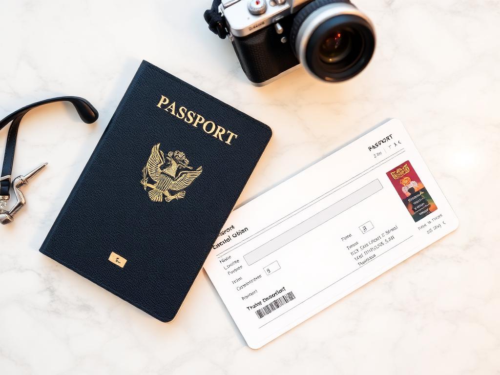 Passport and boarding pass on marble