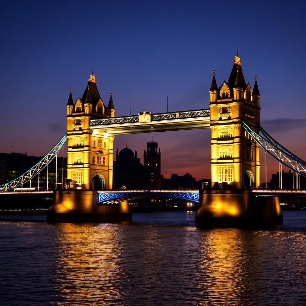 Tower Bridge illuminated over the river Thames