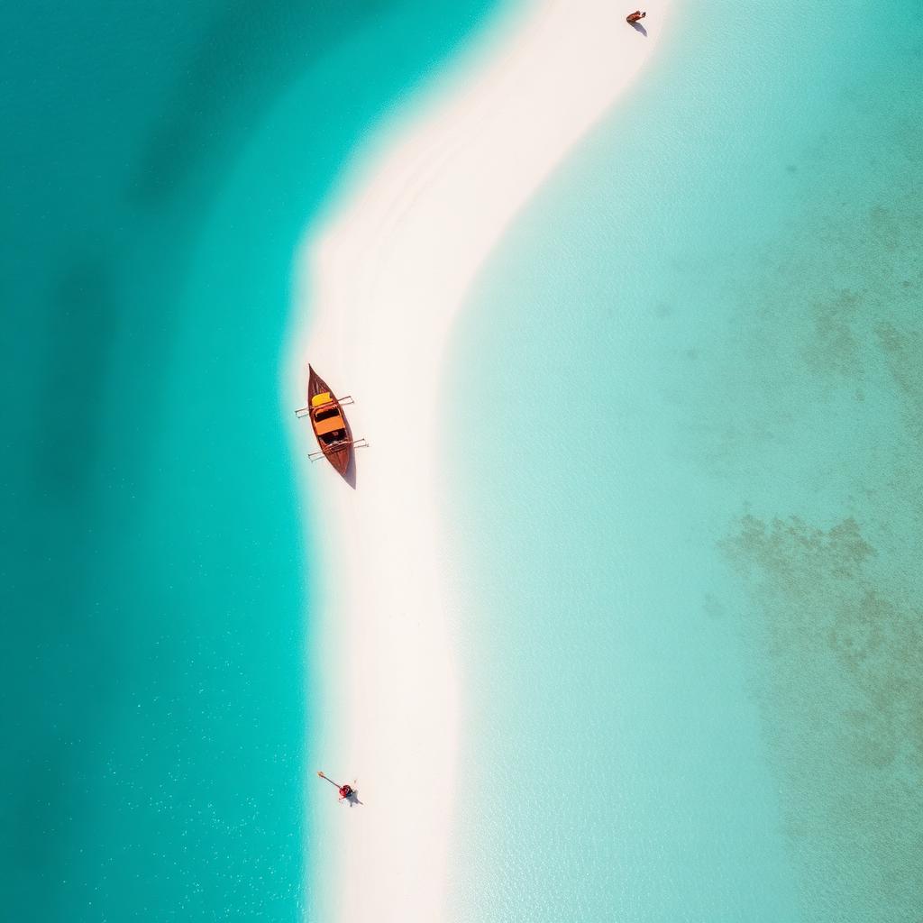 Turquoise waters and white sandbank in Zanzibar