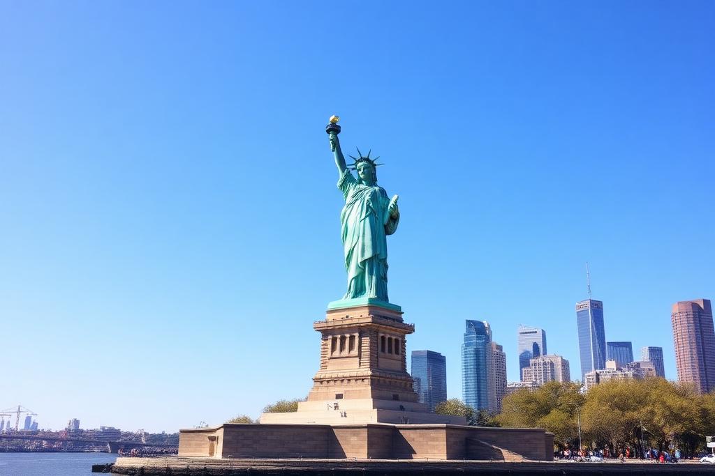 Manhattan skyline from an observation deck by day